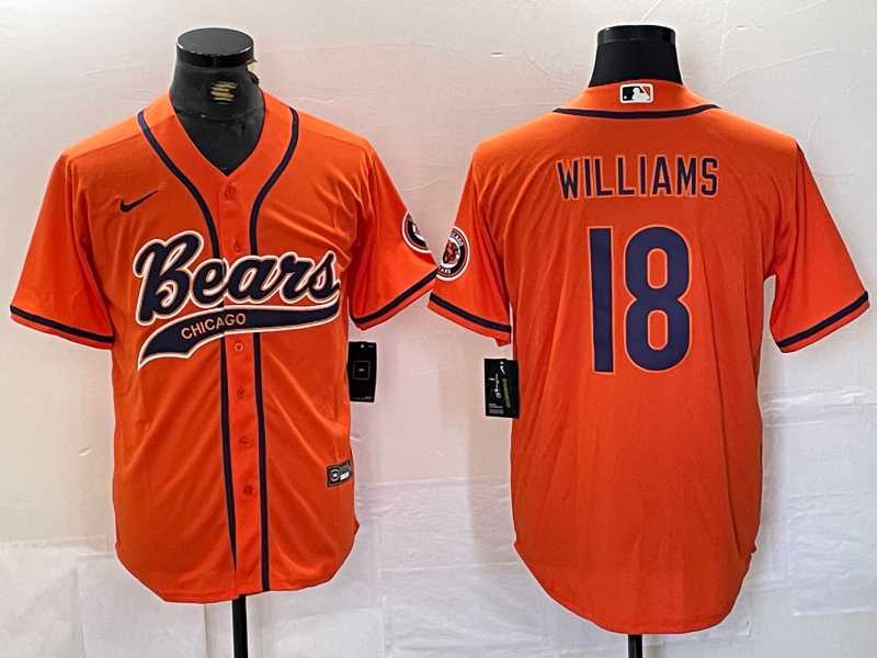 Men%27s Chicago Bears #18 Caleb Williams Orange With Patch Cool Base Stitched Baseball Jersey->chicago bears->NFL Jersey